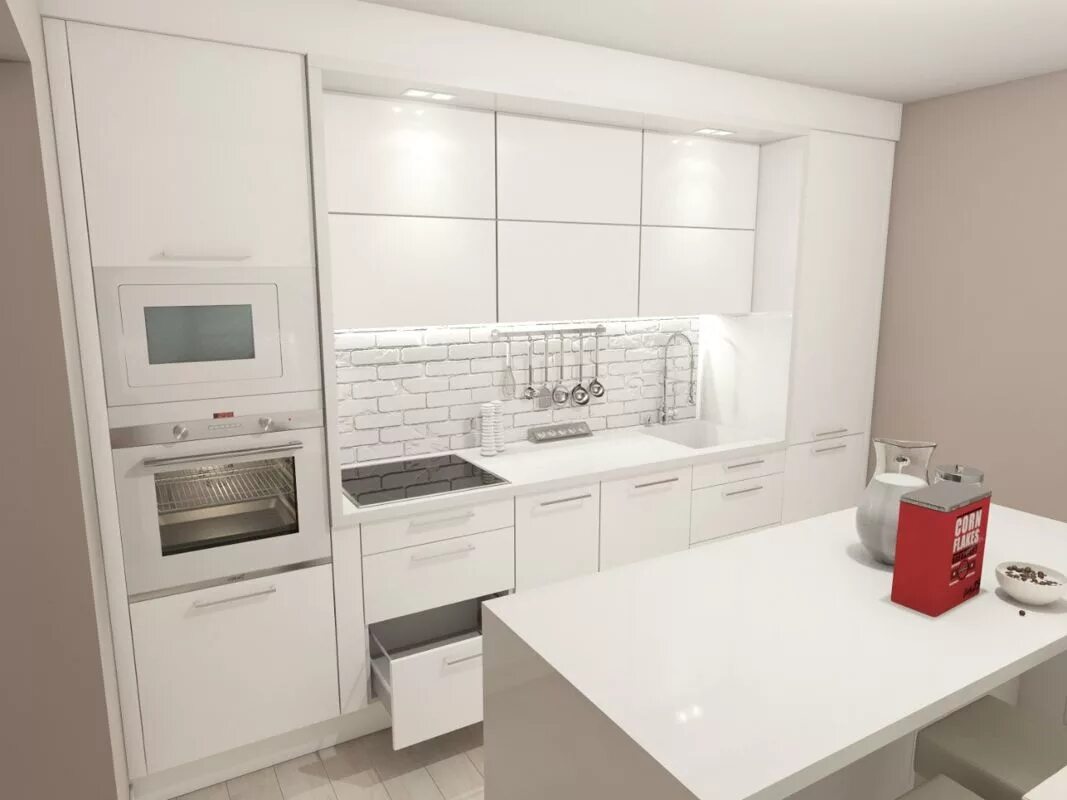 Кухня с белой техникой в интерьере Кухни Хай-Тек - Мебельное ателье "Еврокупе"