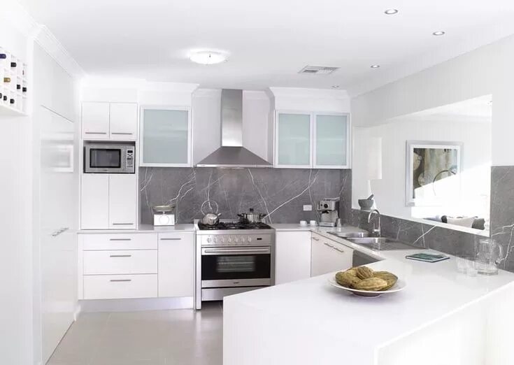 Кухня с белой техникой в интерьере фото Marble Printed Designer Splashback Malacca Unit Design Ideas in 2019 All white k