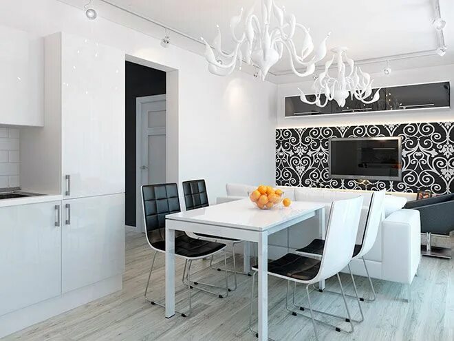Кухня с белыми обоями фото дизайн Интерьер таунхауса в стиле минимализм Home decor, Dining table, Furniture