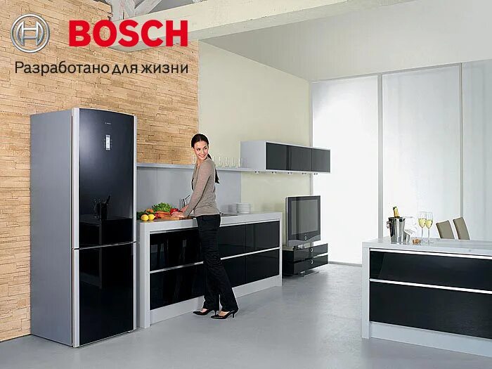 Кухня с черной бытовой техникой фото Техника Bosch: только лучшее!