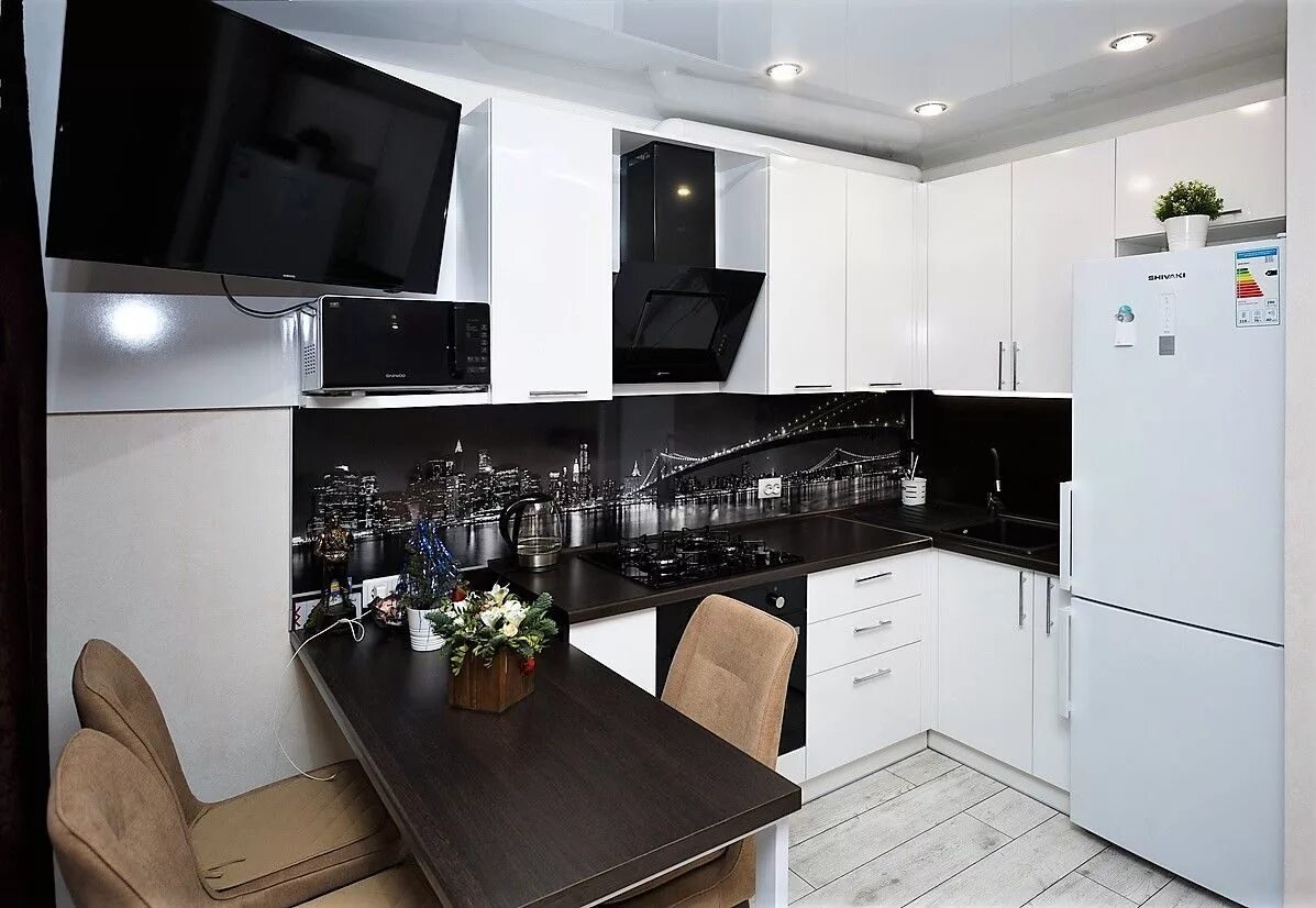 Кухня с черной столешницей фото Современные черно-белые кухни - советы и обзоры от специалистов