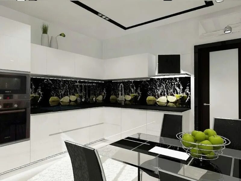 Кухня с черным фартуком фото White kitchen with black apron) to order. Kiev, Vishnevoe, Sofievskaya Borschago