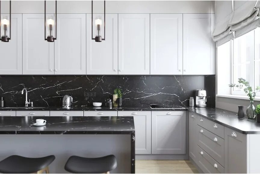 Кухня с черным фартуком фото Кухонные фартуки из керамогранита, керамической плитки и мозаики