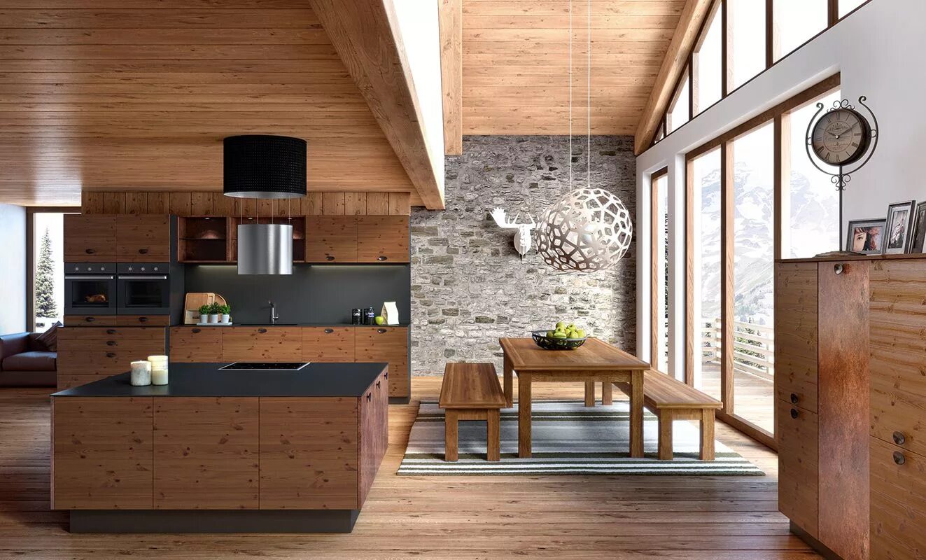 Кухня с деревом в интерьере Modern Kitchen Chalet Maison moderne, Décoration intérieure chalet, Prix maison