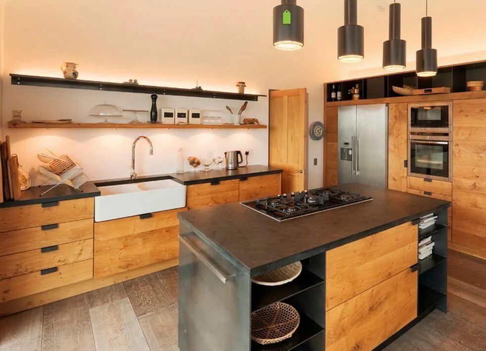 Кухня с деревом в интерьере #Schiefer #Arbeitsplatten werden keine Flüssigkeiten absorbieren, so wie keine F