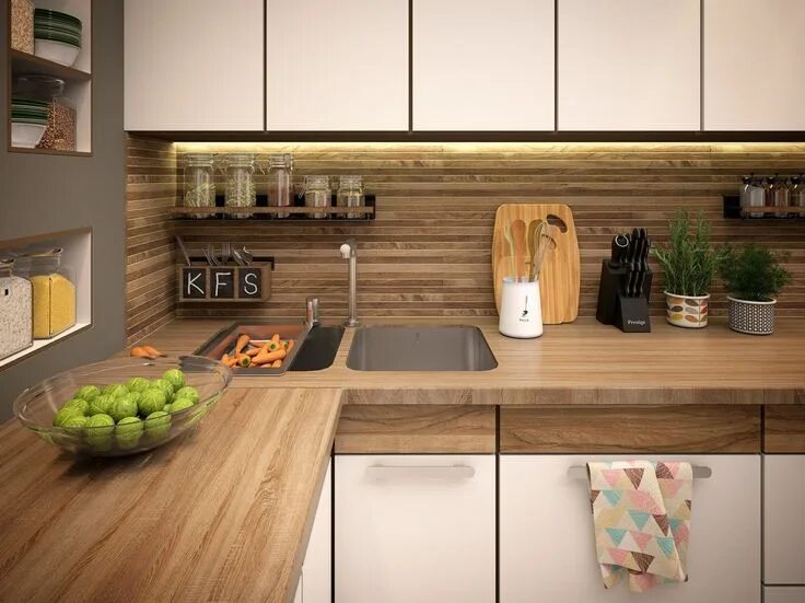 Кухня с деревянной столешницей фото Дизайн-проект современной кухни (4 фото): визуализация Mutfak, Iç mekan, Tasarım