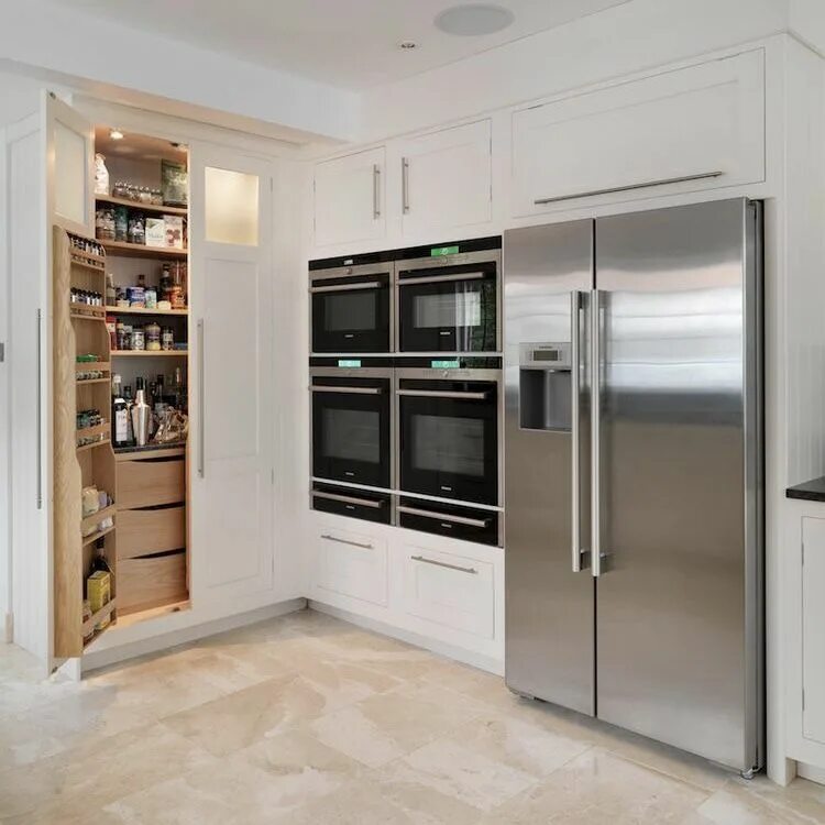 Кухня с двухдверным холодильником в интерьере фото Холодильник Kitchen cabinet design, Shaker kitchen design, Exterior wall design