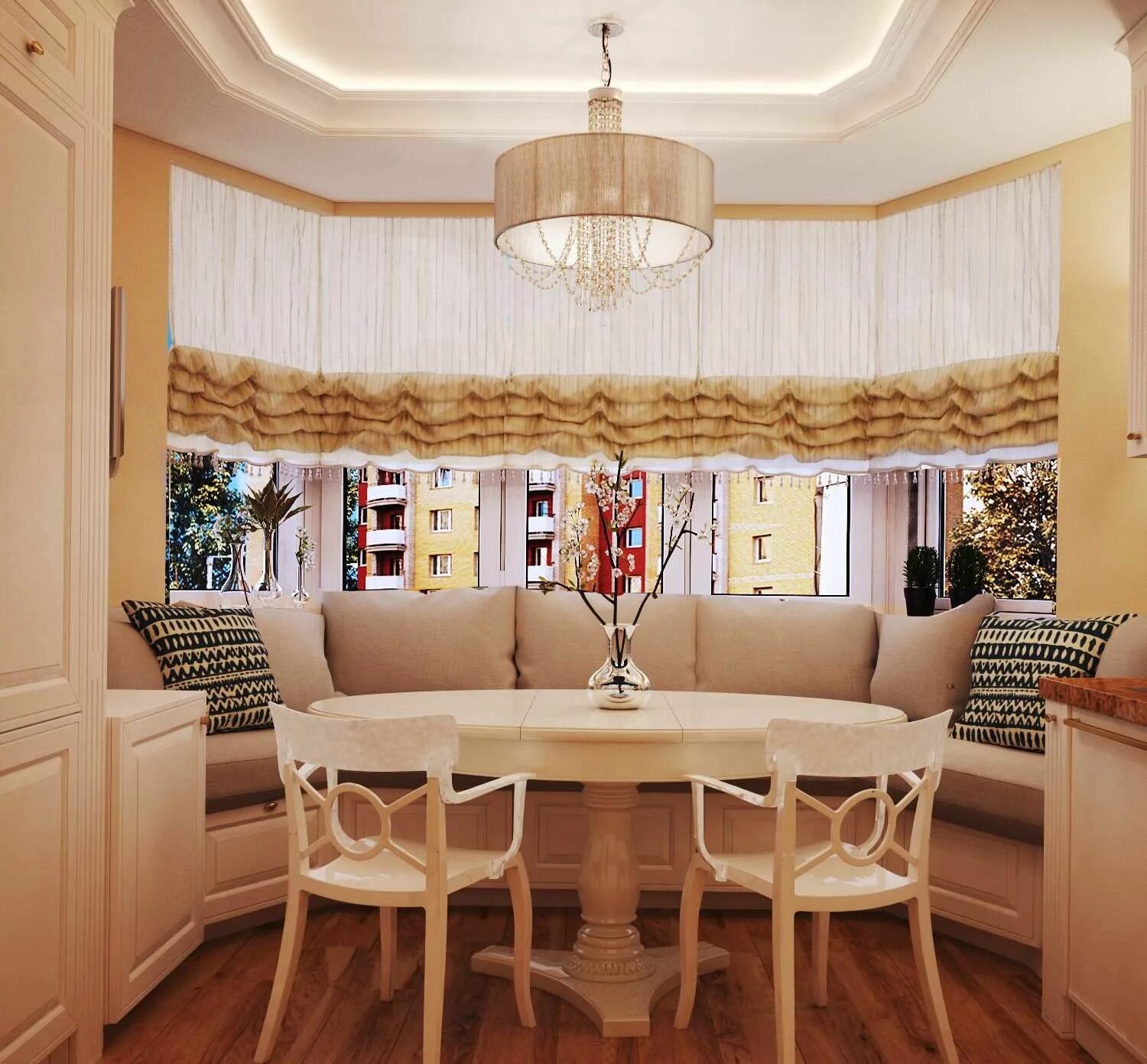 Кухня с эркером дизайн Ecksofa Holztisch Holzboden Vintage Einrichtung #erker #gestalten #erkerfenster 