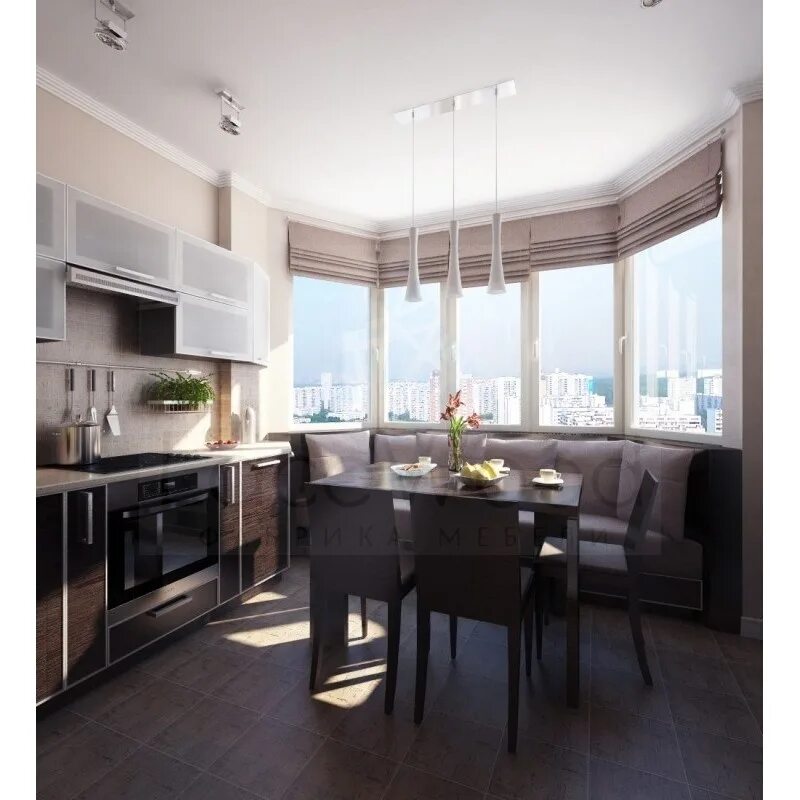 Кухня с эркером дизайн интерьера Кухня Портоскузо для п44т по цене от 18643 руб. от производителя с доставкой по 