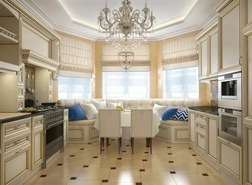 Кухня с эркером дизайн интерьера Кухня с эркерным окном. Пастельные тона и много света позволят визуально увеличи