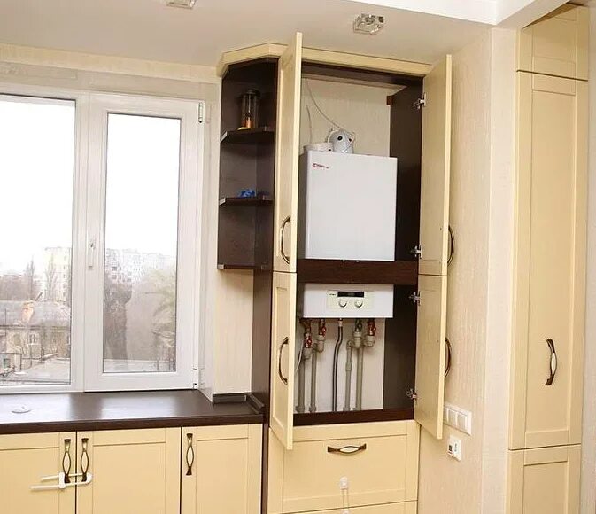 Кухня с газовым котлом дизайн фото Как спрятать газовый котёл на небольшой кухне, чтобы не испортить интерьер Mebel