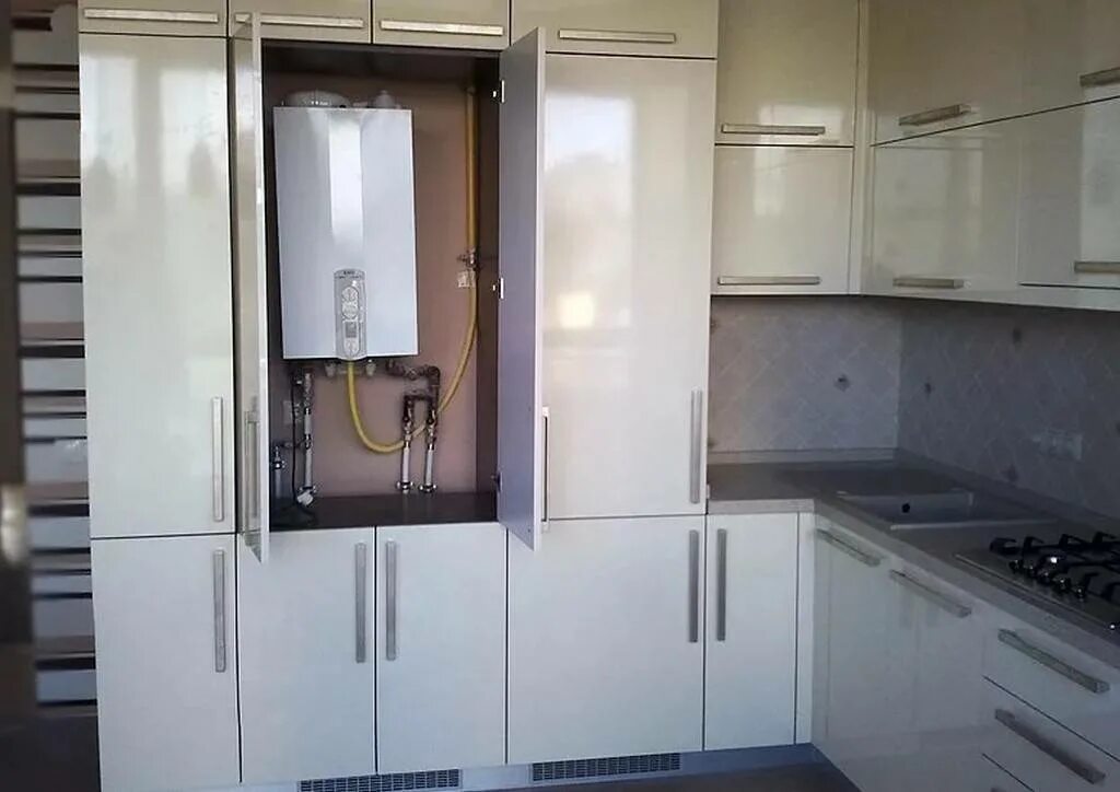 Кухня с газовым котлом планировка Кухни с газовым котлом: с газовой колонкой, с котлом отопления, дизайн, фото