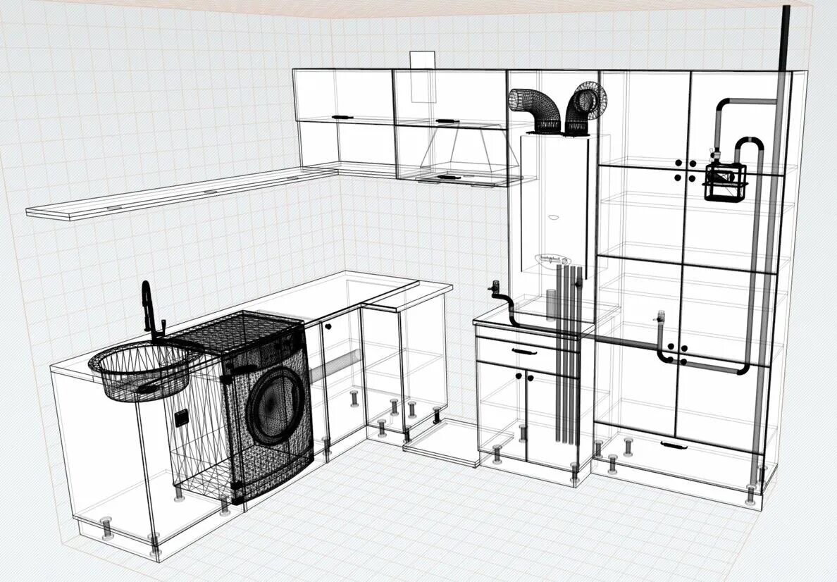 Кухня с газовым котлом планировка Черный, медь и капучино. Бюджетная кухня с газовым котлом. 8,8 кв.м тыквинлес Дз