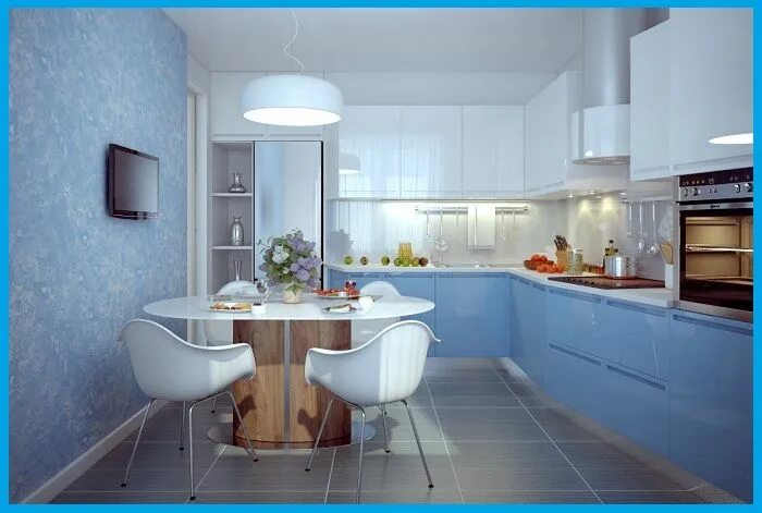 Кухня с голубыми стенами интерьер Картинки по запросу синие обои на кухне