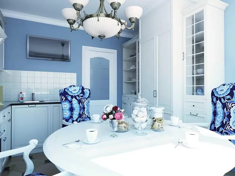 Кухня с голубыми стенами интерьер Стиль Гжель в интерьере - советы и обзоры от специалистов