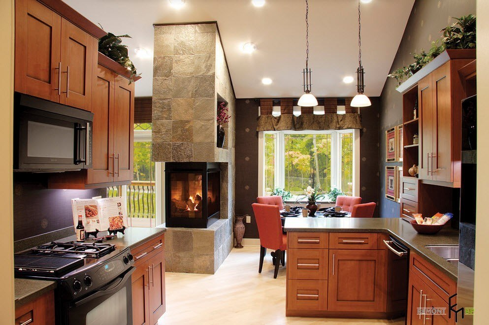 Кухня с камином дизайн в доме 100 идей дизайна: камин в гостиной комнате Интерьер квартир и домов Kitchen fire