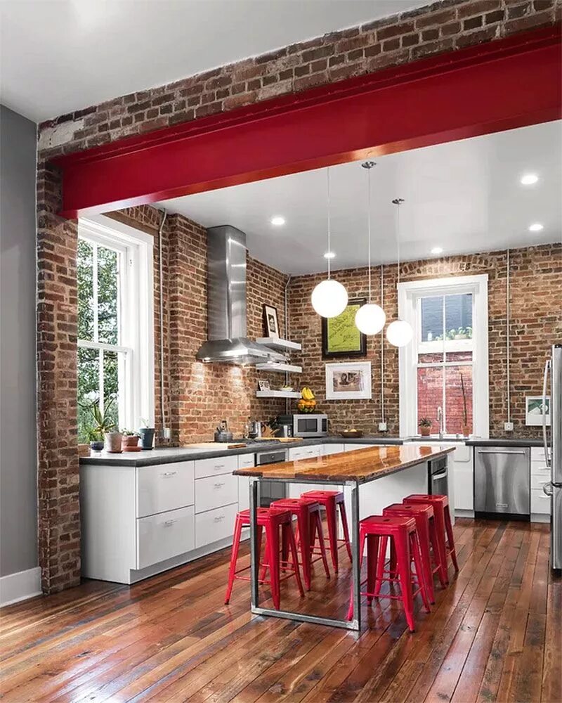 Кухня с кирпичной стеной фото дизайн 50+ Clever Ways to Feature Exposed Brick, Stone & Concrete Inside Your Home Indu