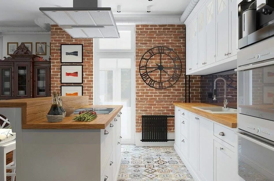 Кухня с кирпичной стеной фото дизайн kitchen Интерьер кухни, Интерьер, Кухня