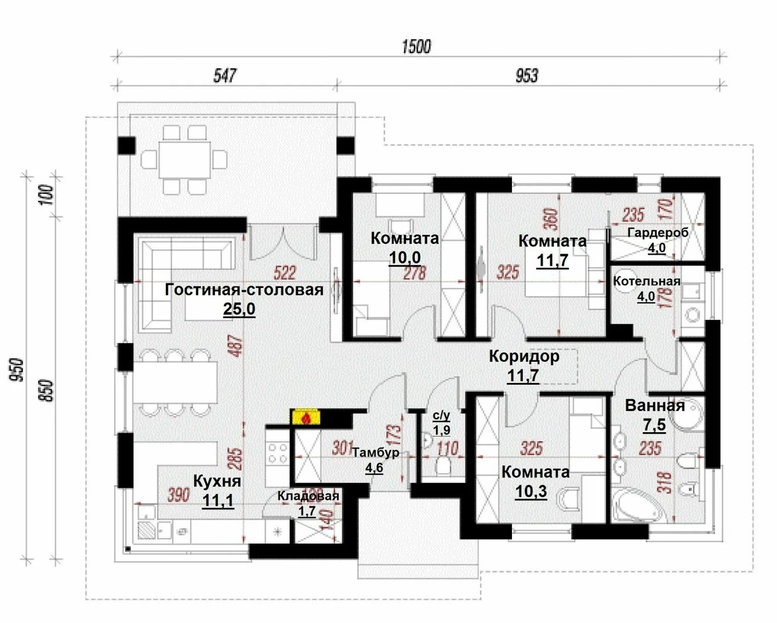 Кухня с кладовой в частном доме планировка А-005 Дачный дом, Дом для постоянного проживания 15,0 на 9,5 купить домокомплект