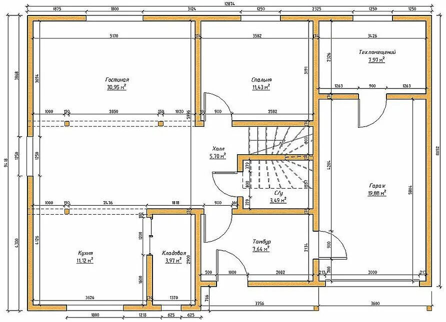 Кухня с кладовой в частном доме планировка Проект КДСП 243-2 - Строительство домов из СИП панелей