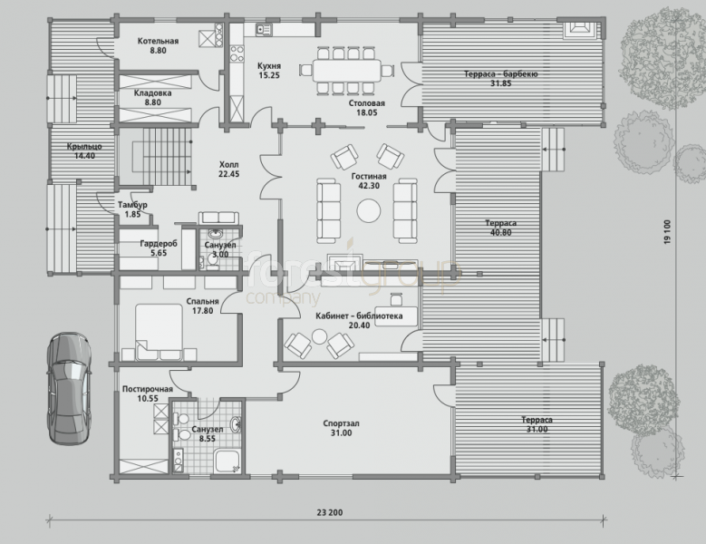 Кухня с кладовой в частном доме планировка Заказать проект дома к-612 - дома из клееного бруса в компании Группа Форест