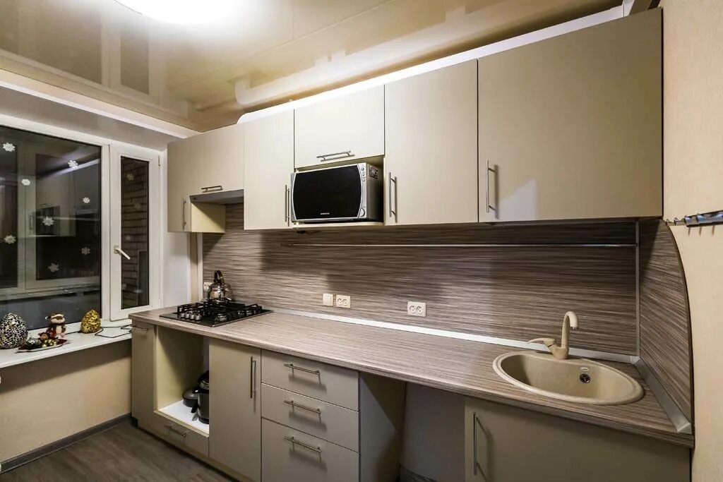 Кухня с коричневой столешницей фото Прямая кухня "Энио" - купить кухонный гарнитур в Красногорске по ценам производи