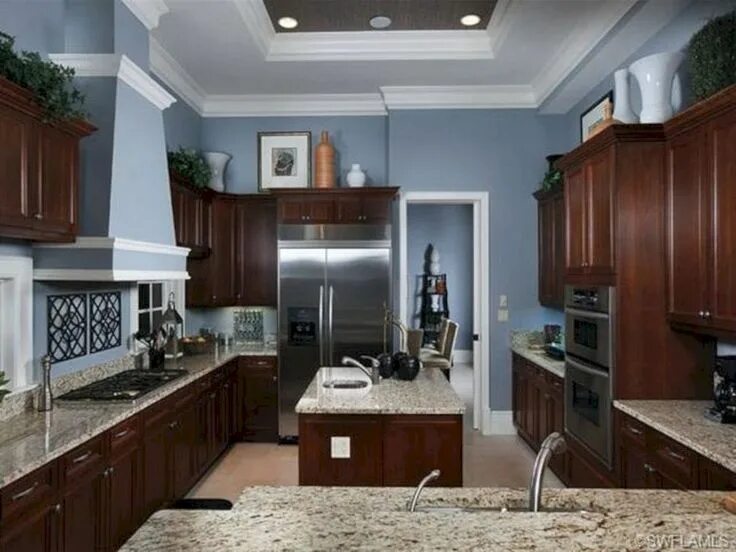 Кухня с коричневыми стенами фото 23 Affordable Blue Wall Kitchen Design Ideas For Your Kitchen Inspiration Popula