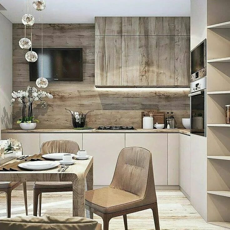 Кухня с ламинатом на стене фото дизайн Проект квартиры 45 кв. м для пары Modern kitchen interiors, Interior design kitc