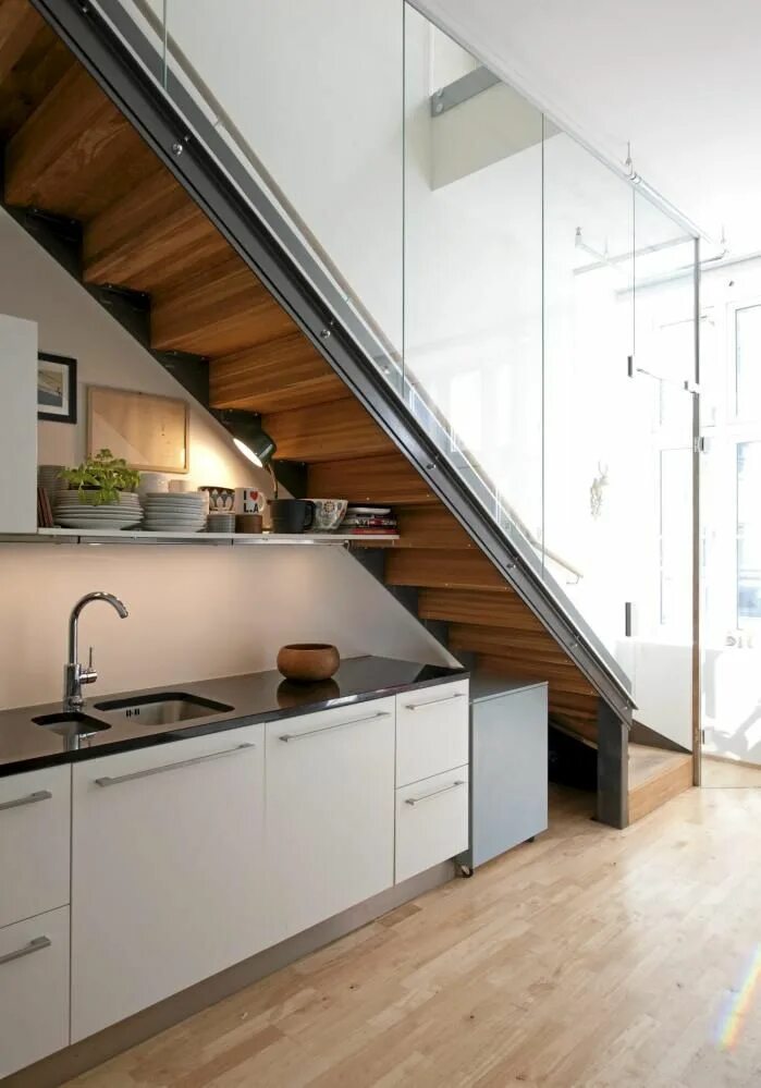 Кухня с лестницей интерьер Pin on Hallway Kitchen under stairs, Stairs in kitchen, House stairs