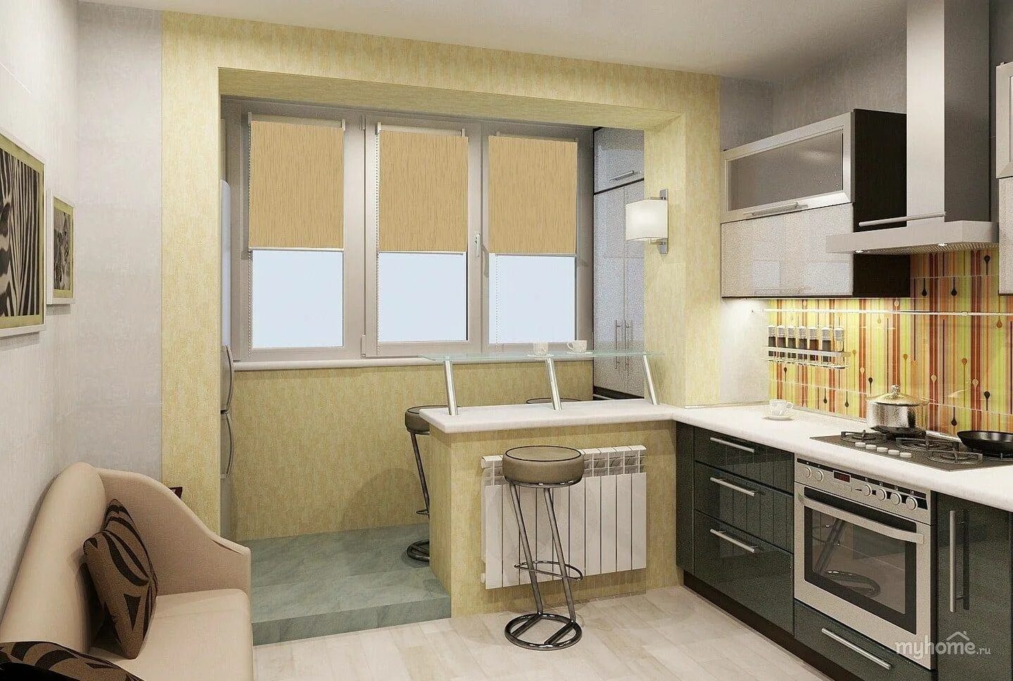 Кухня с лоджией дизайн интерьер фото Дизайн кухни с балконом: совмещение и объединение, фото лоджии и интерьер с барн