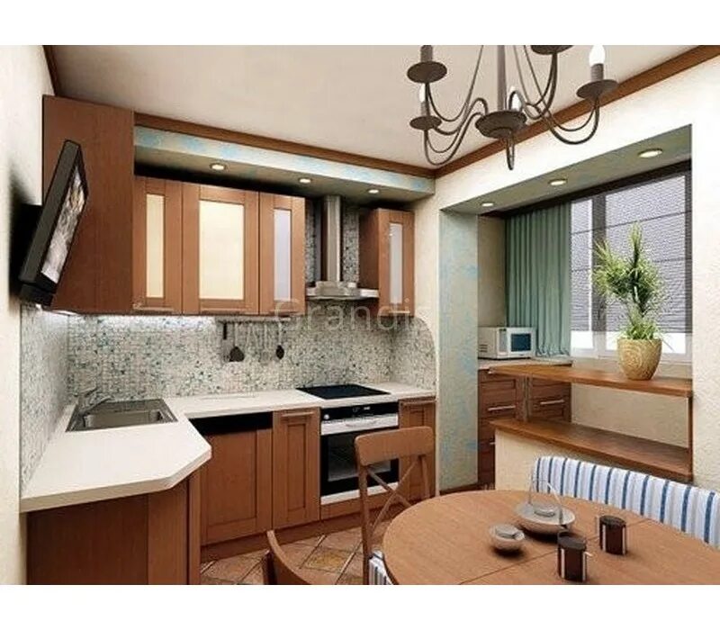 Кухня с лоджией дизайн интерьер фото Кухня с балконом 7,6кв метра купить на заказ от фабрики Grandis