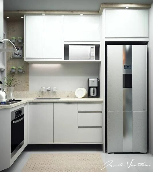 Кухня с маленьким холодильником фото Pin em Idee per la cucina Cozinha em l pequena, Cozinha de canto pequena, Cozinh