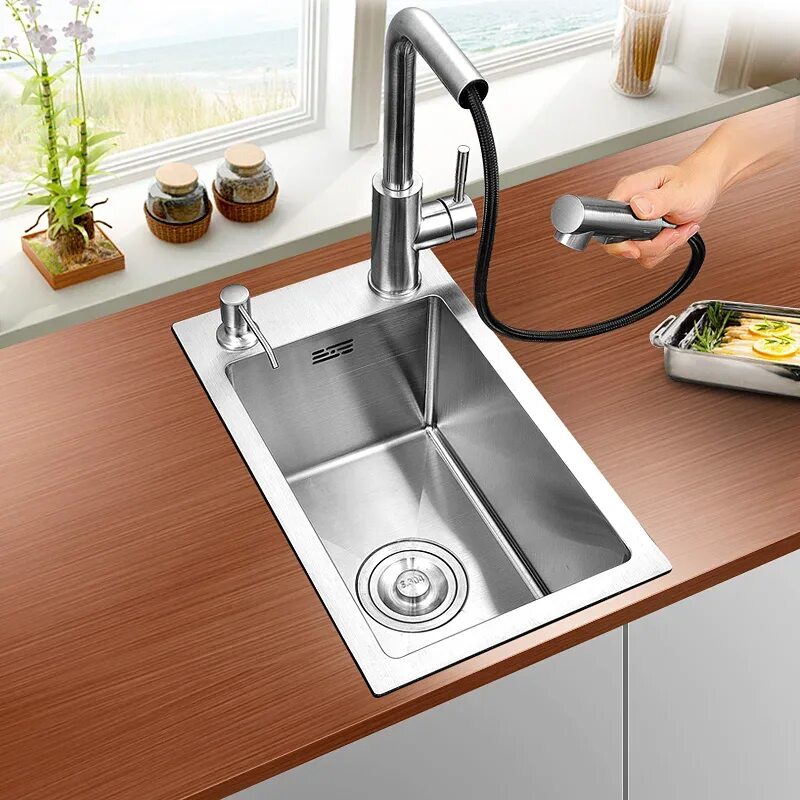 Кухня с маленькой мойкой фото 304 Stainless Steel Hand Small Single Groove Kitchen Sink Small Single Mini Bar 