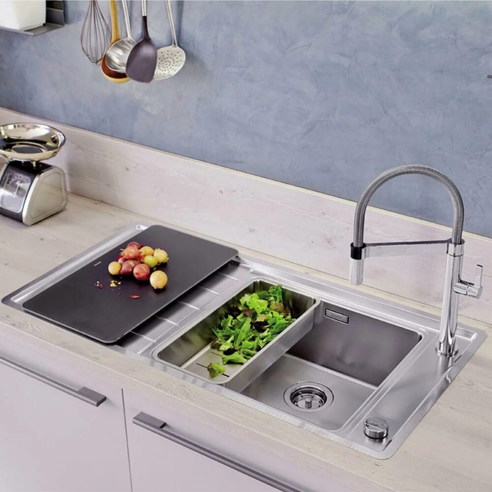 Кухня с маленькой мойкой фото Кухонная мойка 86 см Blanco Andano XL 6 S-IF Compact нержавеющая сталь с зеркаль