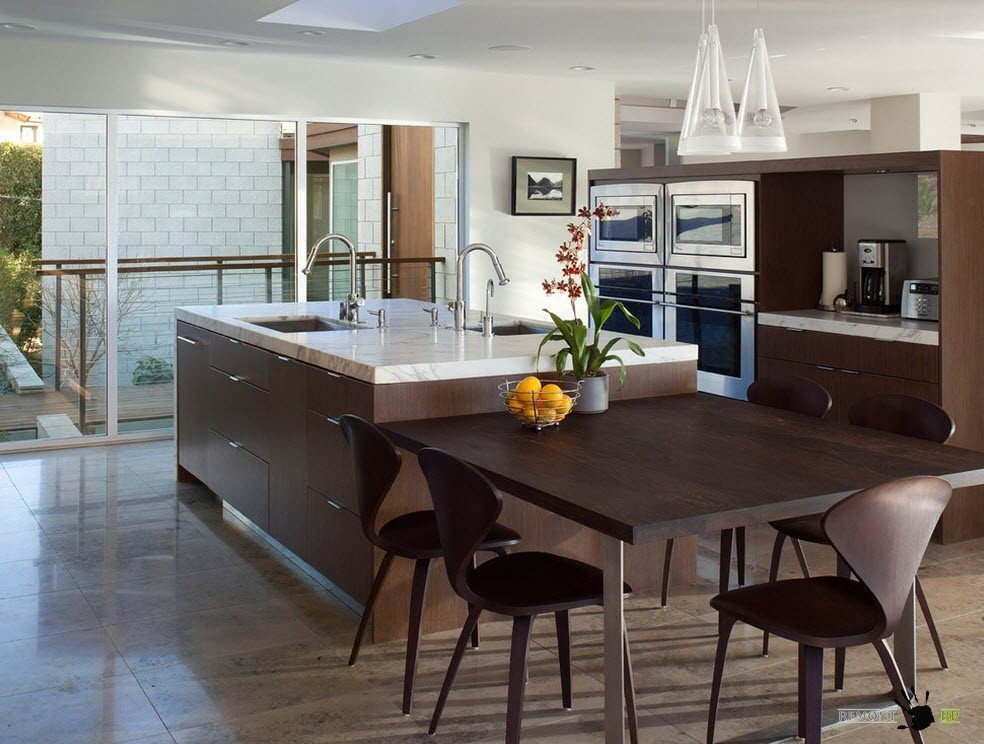 Кухня с обеденным столом планировка кухонный остров+обеденный стол - Поиск в Google