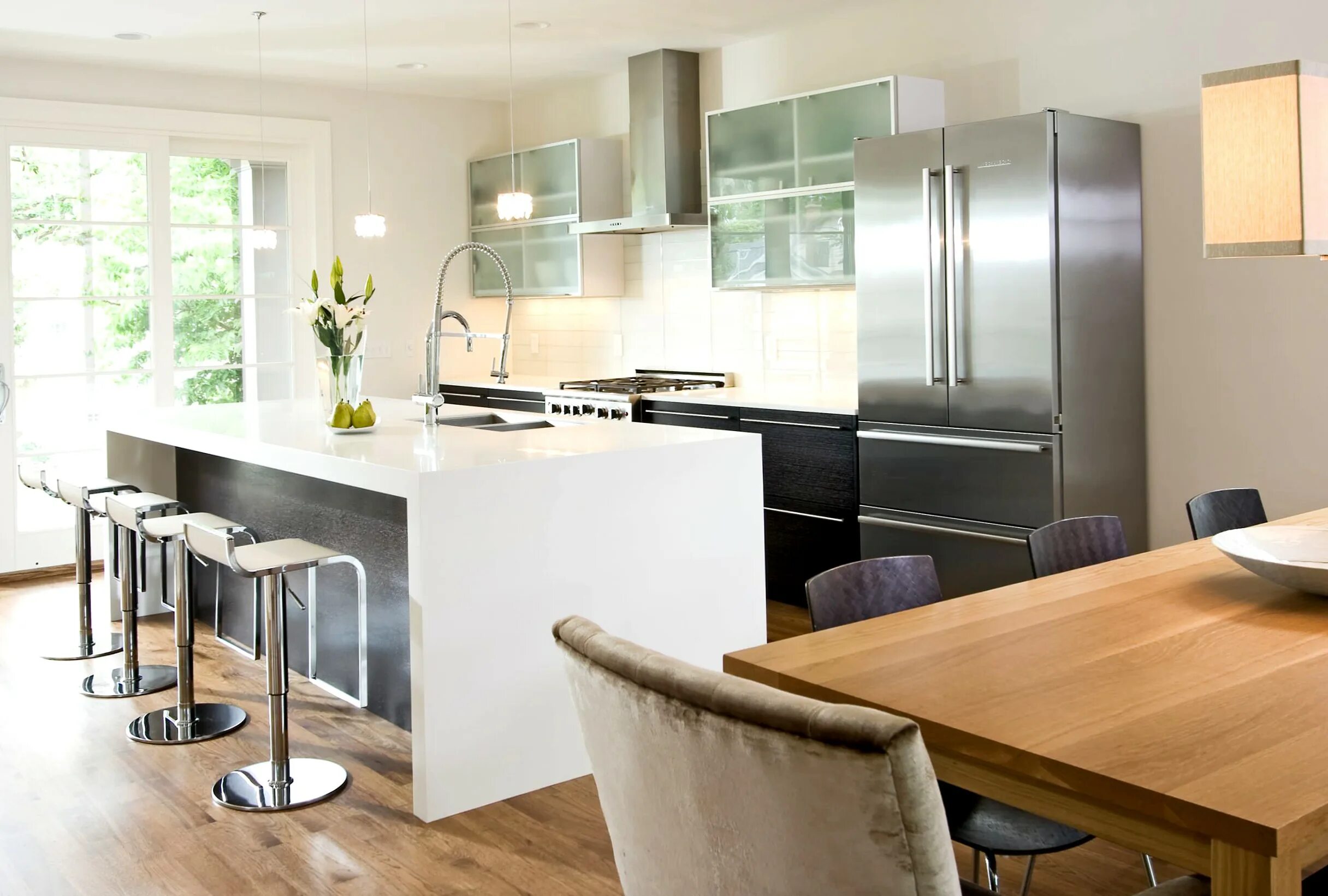 Кухня с обеденным столом планировка Panorama: Denge Tasarim - Corian Solid Surface, kitchen furniture, İstanbul, Kar