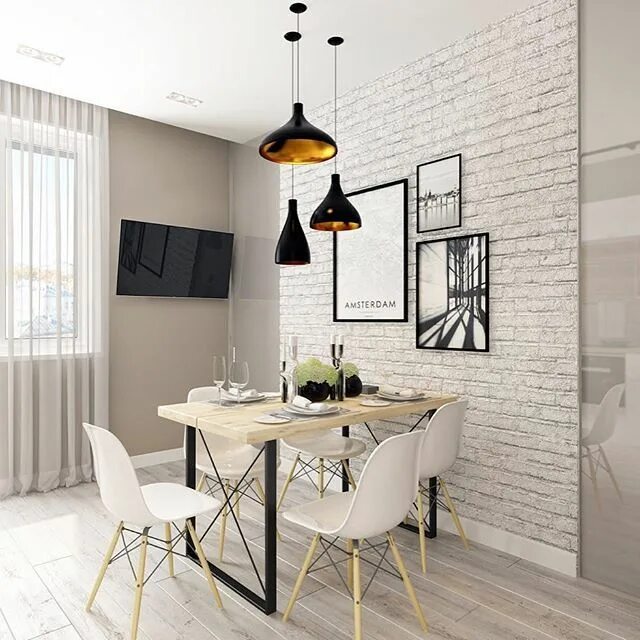 Кухня с обоями под кирпич дизайн фото Pin on Идеи для дома Home, Home decor, Interior design