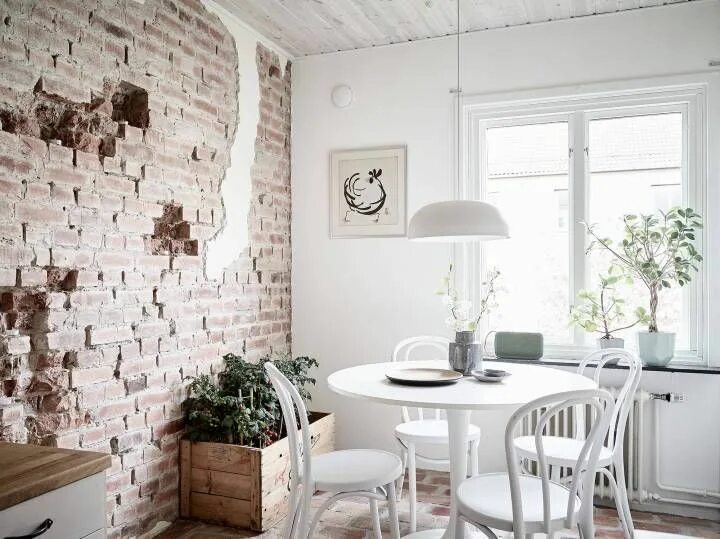 Кухня с обоями под кирпич дизайн фото Suelo y pared de ladrillo visto (delikatissen) Ladrillos vistos, Decoración de u