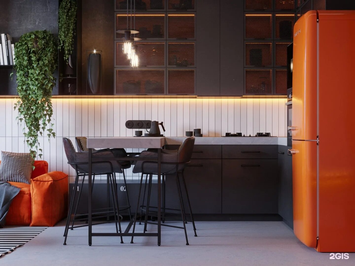 Кухня с оранжевым холодильником дизайн фото Suite n.7, студия дизайна интерьера, SetlCenter, Ленинский проспект, 153 лит А, 