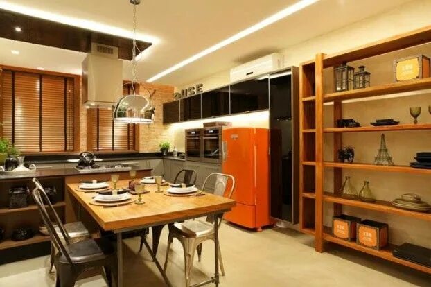 Кухня с оранжевым холодильником дизайн фото Kitchen Design Ideas With Retro Refrigerators That Steal The Show Интерьер и Раз