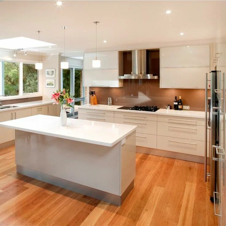 Кухня с островком дизайн Hot Item European Style Factory Design Kitchen Cabinets Modern Wood Kitchen cabi