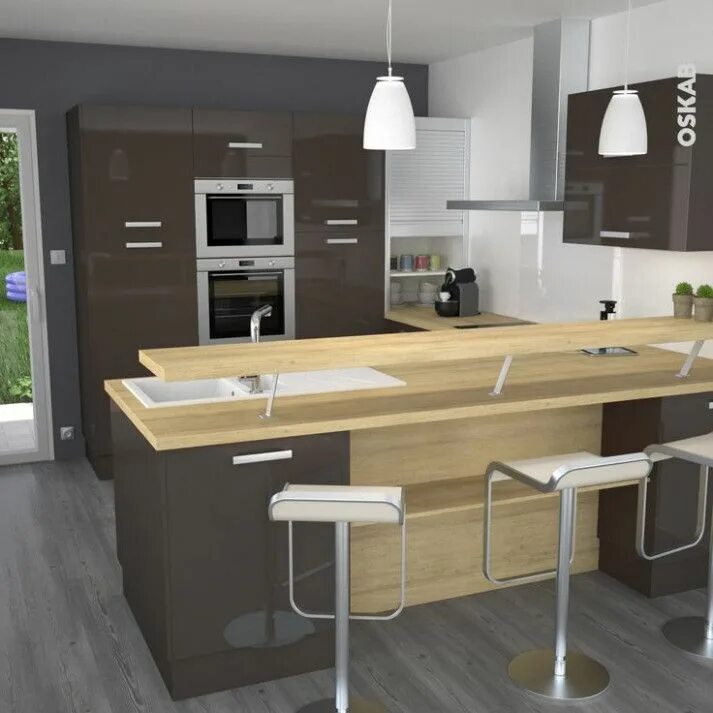 Кухня с островом барной стойкой фото Idee Plan Cuisine Kitchen interior, Farmhouse kitchen design, Kitchen design