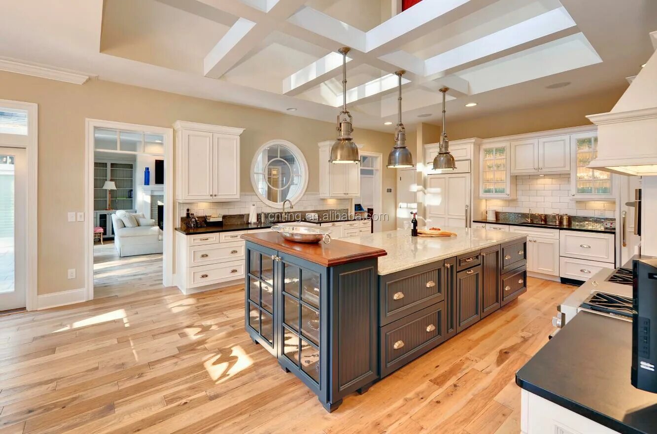 Кухня с островом в частном доме фото European Style Solid Wood Kitchen Cabinet Glass Door Wall Cabinet Antique Kitche