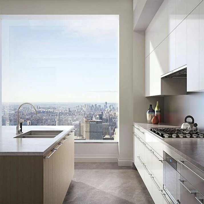Кухня с панорамными окнами дизайн фото A Peek At New York's $95 Million Apartment Modern apartment design, New york apa