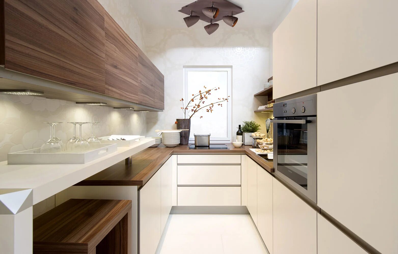 Кухня с параллельной планировкой маленькая П-образный кухонный гарнитур приобрести под заказ в Екатеринбурге