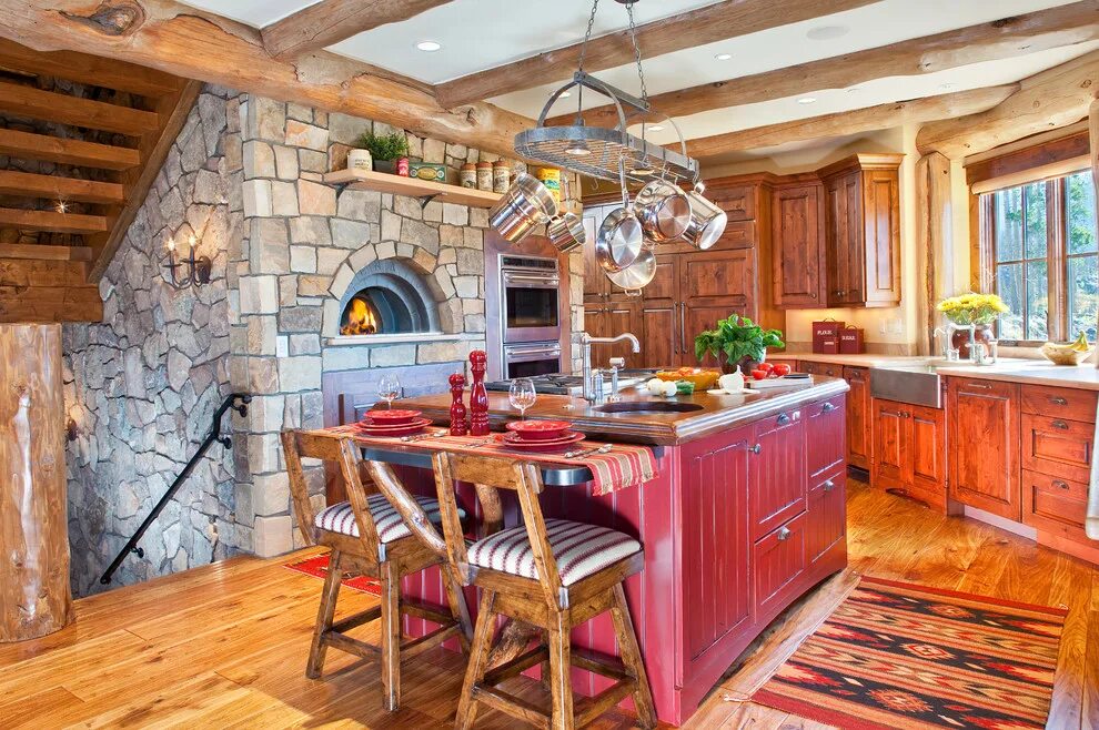 Кухня с печкой в частном доме дизайн Colorful Rustic Grand Lake Cabin - Классический - Кухня - Денвер - от эксперта S