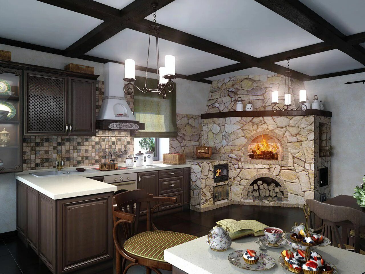 Кухня с печкой в частном доме дизайн Пин от пользователя Piligrimer на доске Кухня Бревенчатый дом кухня, Интерьер, Д
