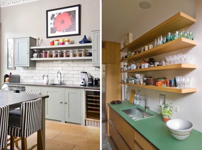 Кухня с полками вместо навесных шкафов фото Открытые полки на кухне: 20 примеров - Фотоподборки