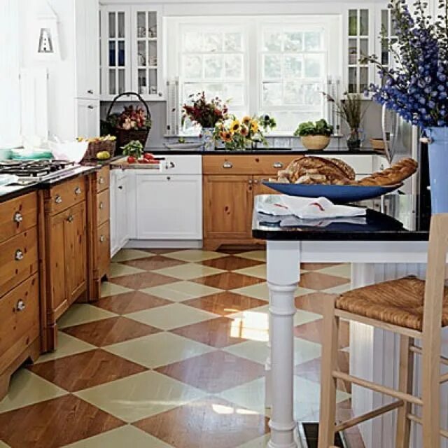 Кухня с рыжим полом в интерьере фото diamond wood floors Wood floor design, Rustic flooring, Kitchen flooring