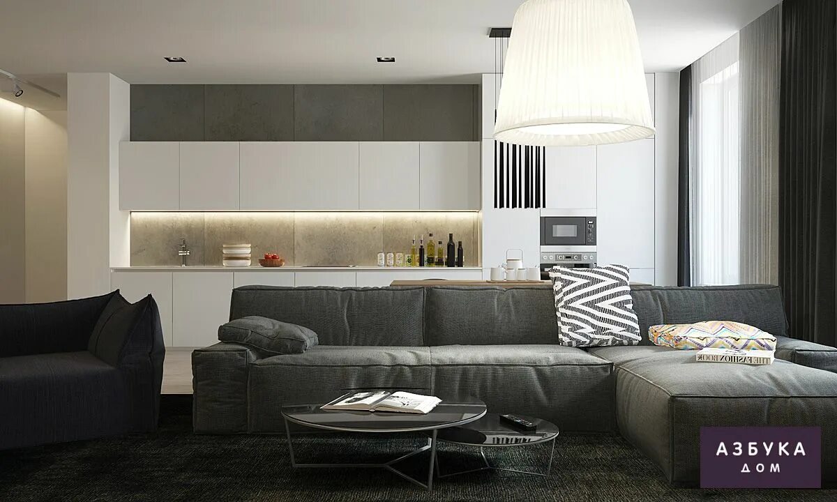 Кухня с серым диваном фото Дизайн интерьера квартиры, дома, коттеджа, помещений в Санкт-Пете. Contemporary 